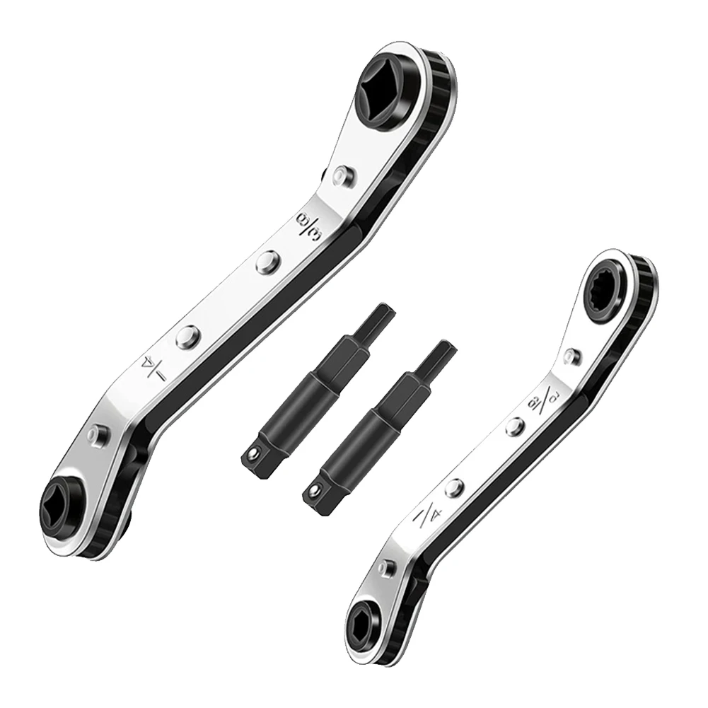 

2 Adapters Double Head Ratchet Wrench Set Service Wrench for Air Conditioning Refrigeration Repair Tool 1/4" 3/8" 3/16" 5/16"