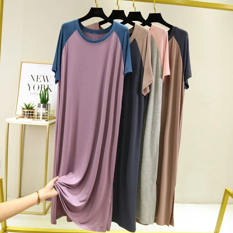 

Modal Womens Nightdress Short Sleeve Nightgowns Summer Loose Night Dress for Sleeping Casual Homewear Pajama Nightwear Plus Size