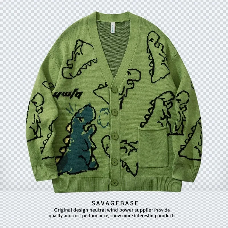

Oversize Harajuku Sweaters Fashion Knitted Hip Hop Streetwear Dinosaur Cartoon Pullover Oversized Casual O-Neck Vintage Sweaters