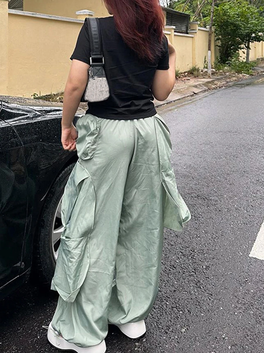

Брюки-карго женские с завышенной талией, винтажные Свободные повседневные штаны с множеством карманов, уличная одежда