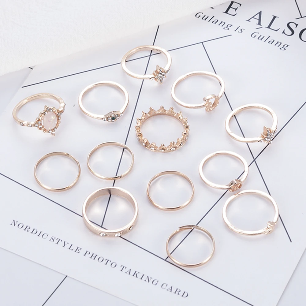 

13Pcs/Set Bague Femme Vintage Rings for Women Geometric Star Moon Knuckle Ring Set Bohemian Midi Finger Jewelry