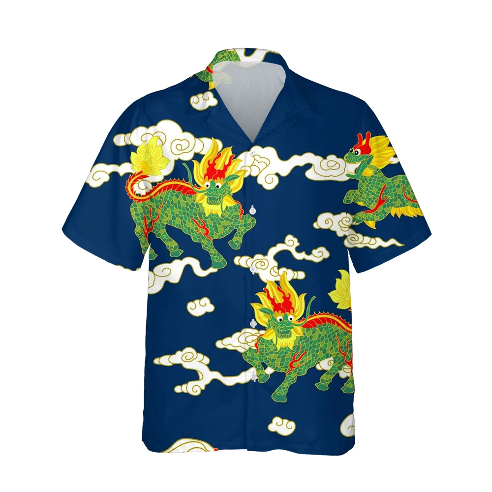 

Jumeast 3d Chinese Kirins Cloud Printed Hawaiian Shirt Men Short Sleeve Vintage Fashion Lucky Clouds Shirts Casual Loose Tops