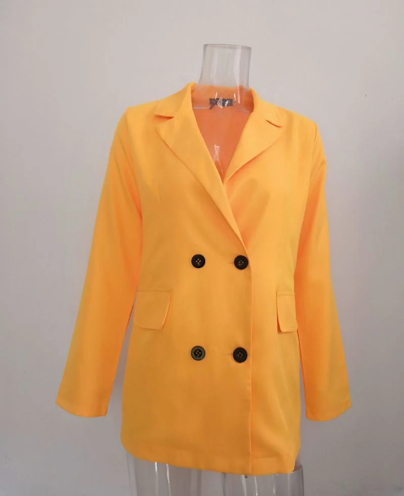 Fashion Solid Colors Blazer Women Double Breasted Casual Office Blazer Plus Size Elegant Chic Simple Work Wear Jacket All-Match