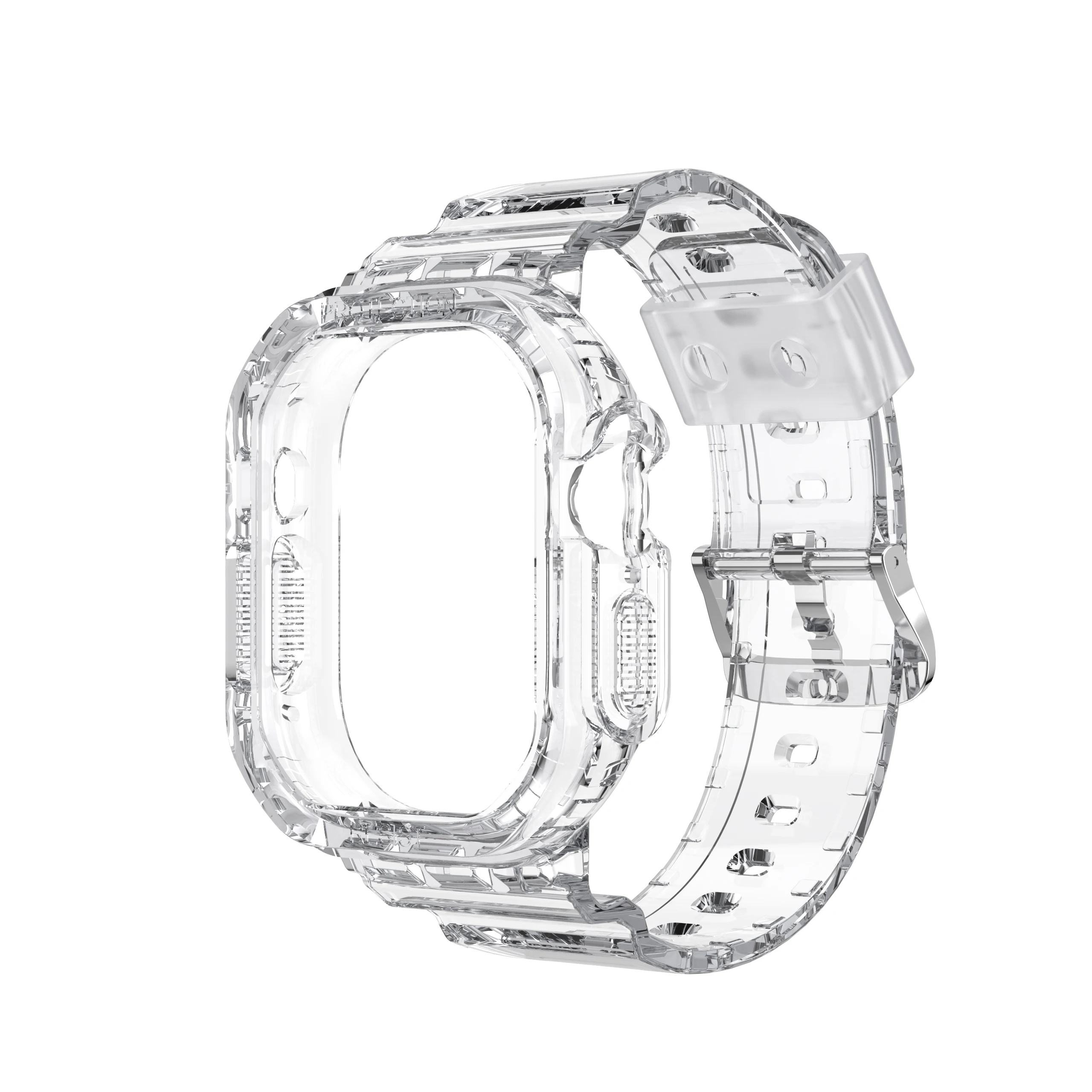 Transparent One-Piece Wristband 49mm Watch Band With Protect Bumper Case For Apple Watch Series8 Ultra TPU Strap Bracelet