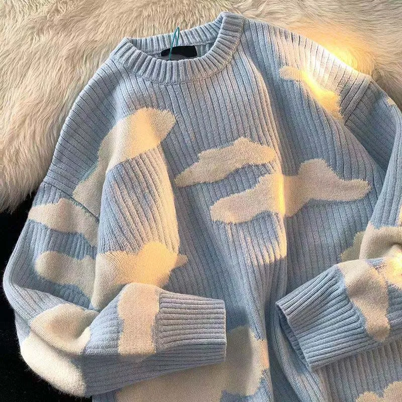 Свитер в Корейском стиле с круглым вырезом и изображением белого облака