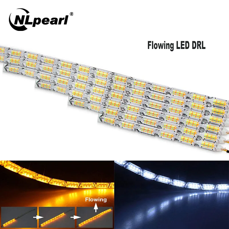 NLpearl 1 para płynąca DRL światła do jazdy dziennej LED sekwencyjna elastyczna taśma LED DRL lampka kierunkowskazu do samochodu światło drogowe 12V