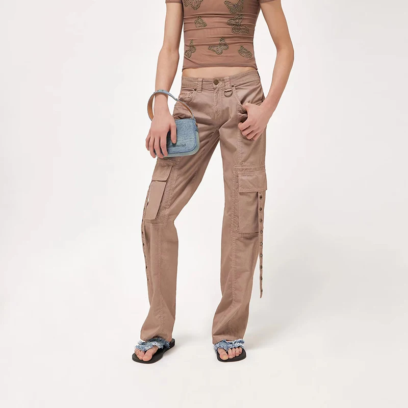 Women's low waist work jeans 2023 summer new y2k heavy copy color casual pants fashion versatileWomen's pants