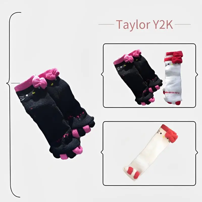 

Sanrio Hello Kitty Socks Japanese Anime Kawaii Y2K Sweet Girl Thickened Plush Medium Tube Socks Home Five Toe Split Stockings