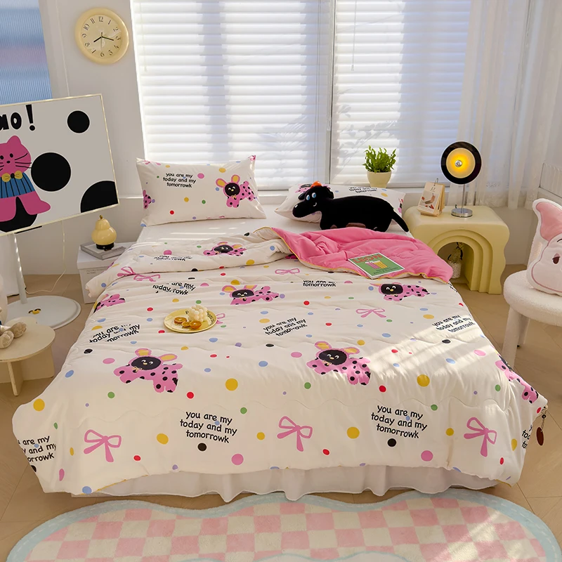 

Летнее одеяло с милыми медведями, приятное для кожи стеганое летнее одеяло с кондиционером, мягкое моющееся тонкое одеяло, одеяло для спальни, детей-подростков