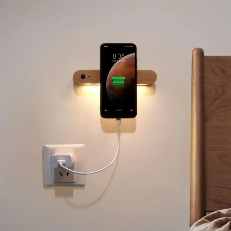 

Wood Key Holder Sensor Night Light Wall Key Storage Organizer Magnetic Key Rack Hanger Keyring Hooks Cabinet Door Hanging Lamp