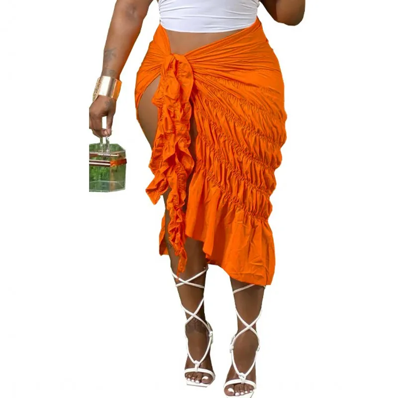 

Lace Up Long Skirt Women High Waist Split Draped Mid Calf Length Ropa Mujer 2022 Summer New Splice Fashion New Solid Sexy Skirt