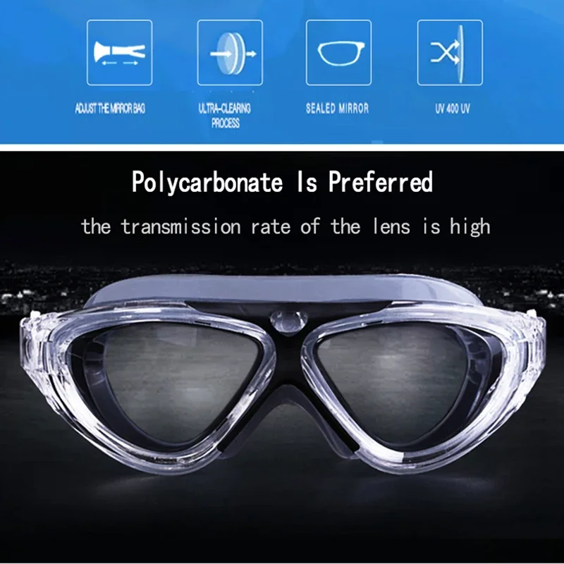 Очки для плавания с силиконовым ремешком большие незапотевающие