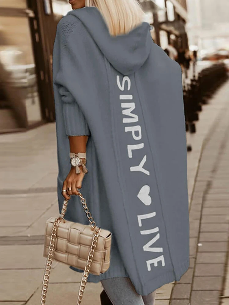 

Кардиган женский с длинным рукавом, Модный повседневный свободный винтажный уличный свитер с надписью, с капюшоном, с карманами, весна-осен...