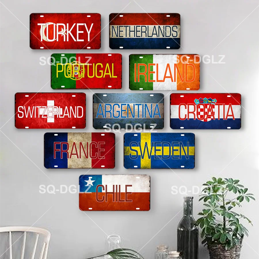 

Индивидуальный государственный флаг, номерной знак, украшение для стен, жестяной знак, страна, металлический знак, домашний декор, постер с табличками, металлический знак