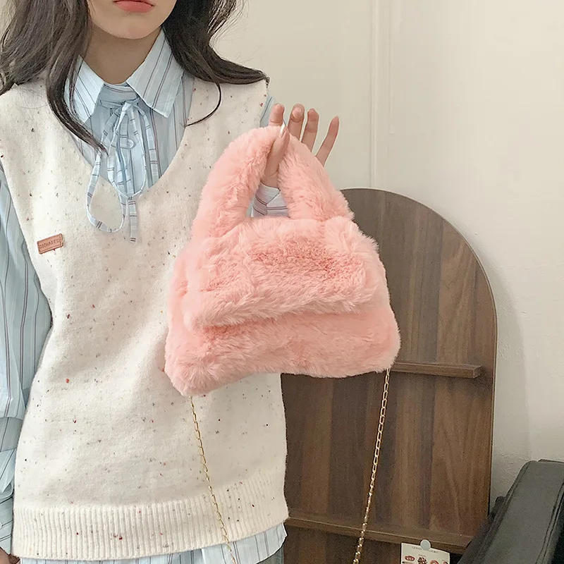 

2023 Faux Rabbit Chain Shoulder Crossbody Bags For Women Korean Fashion Fur Handbags Autumn Messenger Bags Ladies Shopper Bags