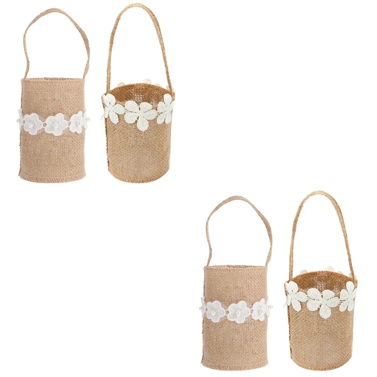 

4 pcs Flower Girl Basket Wedding Flower Girl Basket with Ribbon Decoraiton