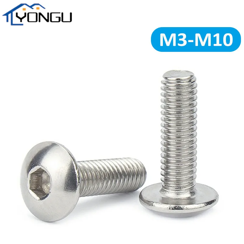 

M3 M4 M5 M6 M8 M10 304 Stainless Steel Hex Large Flat Head Socket Screws Mushroom Head Hexagon Socket Button Head Bolt Screws