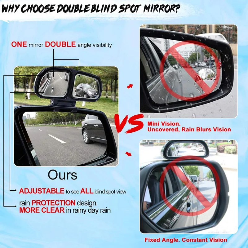 Car Blind Spot Rearview Mirror Wide Angle Adjustable With Double HD Convex Glass for Parking Reversing Auxiliary Side |