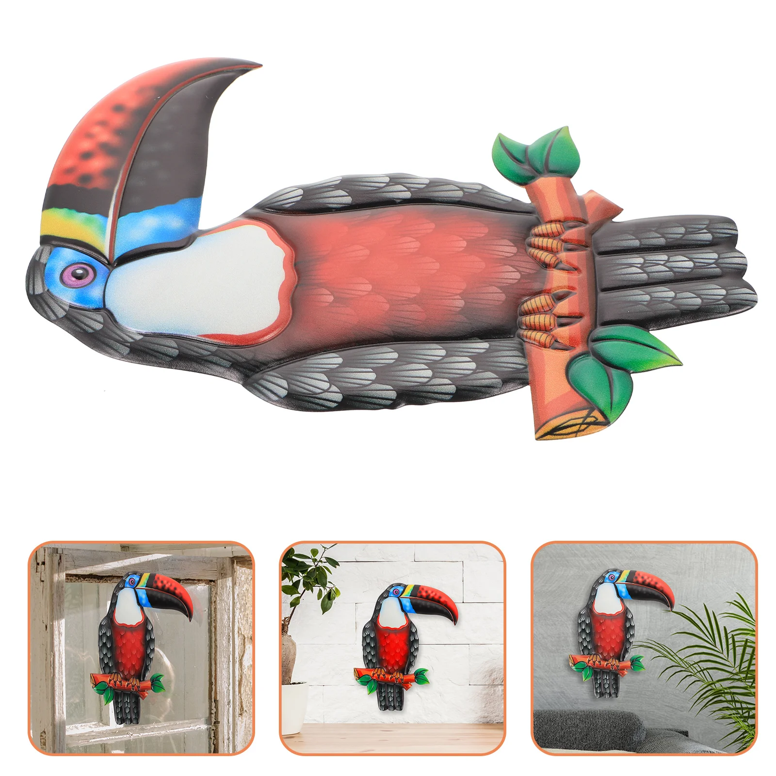 

Wallmetal Bird Decor Hanging Sculpture Tropical Iron Decoration Sculptures Garden Parrot 3D Animal Birds Outdoor Ornament