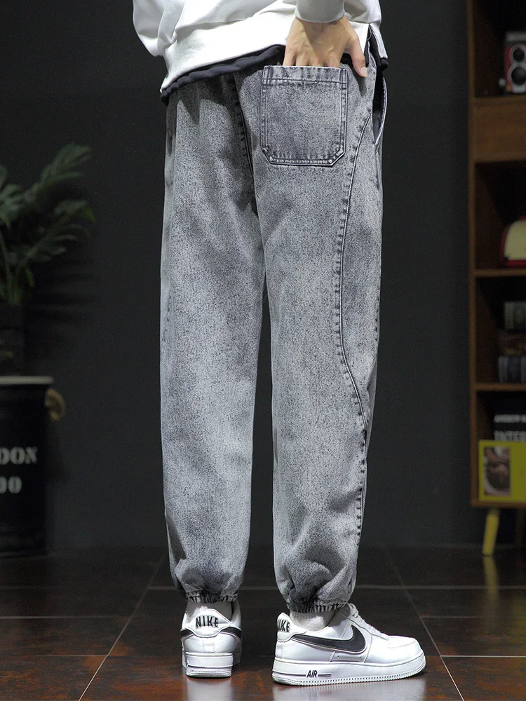 2023 Spring Summer New Streetwear Loose Denim Jogger Pants Men Fashion Baggy Drawstring Jean Trousers Big Size 5XL