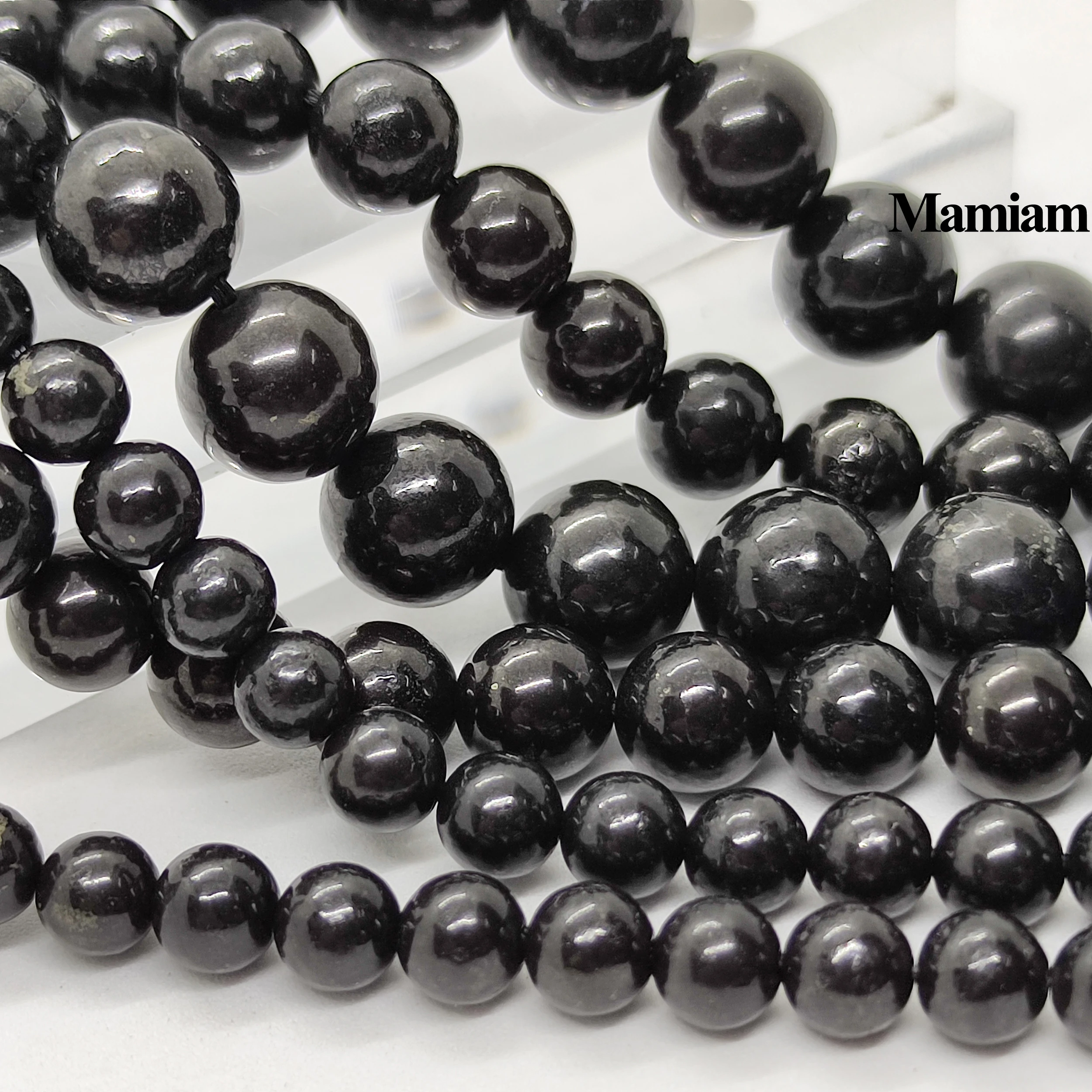 

Mamiam Natural A Shungite Beads 6mm 8mm 10mm Smooth Round Loose Stone Diy Bracelet Necklace Jewelry Making Gemstone Gift Design