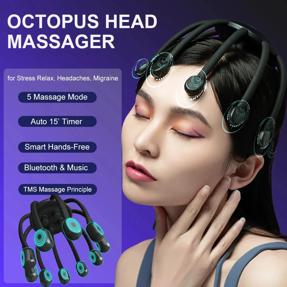 

Electric Octopus Claw Head Massager 10 Claws Rechargeable Stress Relief Relax Scalp Massager Hands Free Vibration Head Scratcher