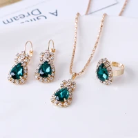 personality waterdrop rhinestone necklace earrings ring set bridal jewelry wholesale three piece set