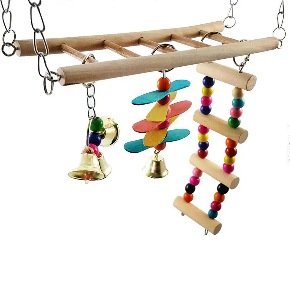 

Wooden Bird Swings Ladders Toys Pet Chewing Climbing Hanging Toy For Parakeets Cockatiels Lovebirds (random Color)