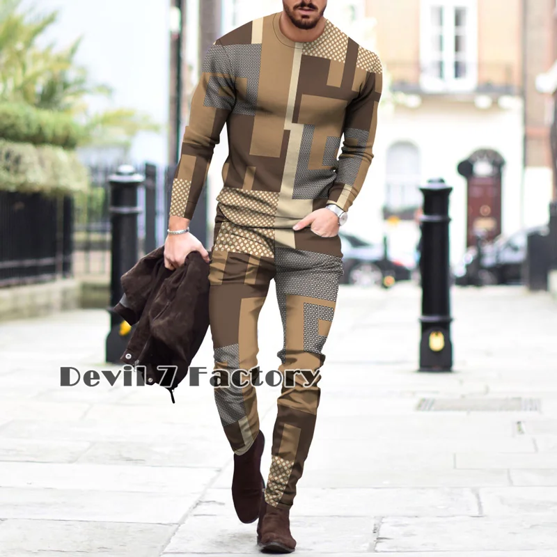 Autumn Men's Streetwear Tracksuits Trousers 2 Piece Set 3D Print Fashion Man Clothes Outfits Long Sleeve T Shirt Sweatpants Suit