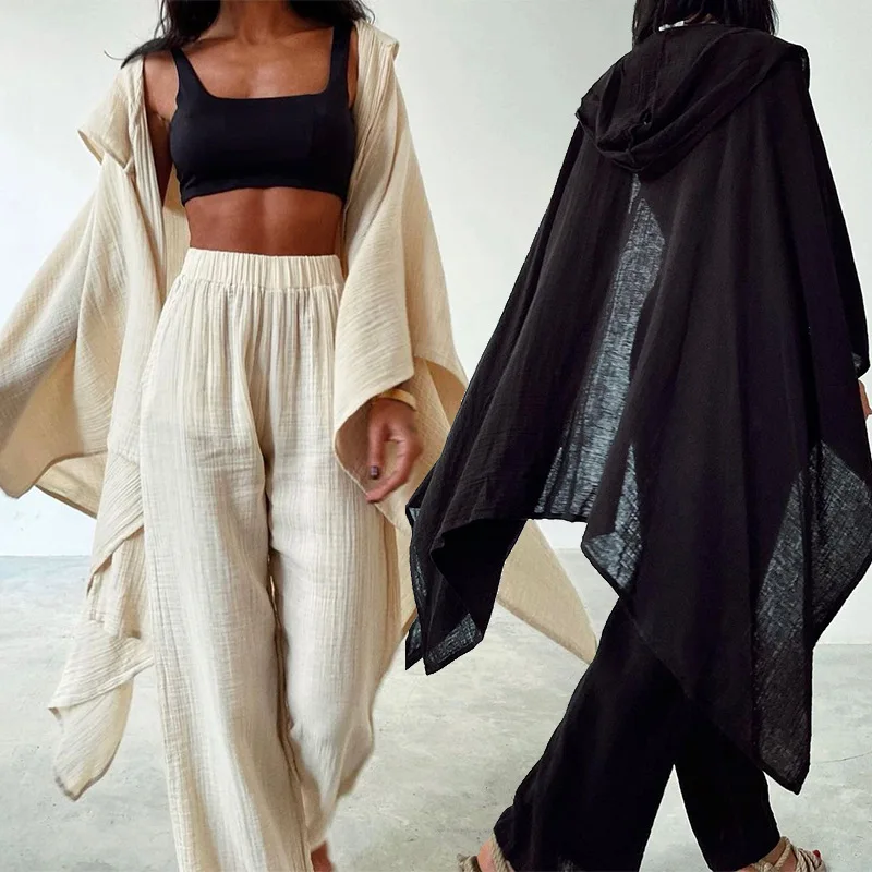 

Autumn Linen Two Piece Pajamas Set Homewear Fashion Long Sleeve Irregular Shirt Top Loose Pants Suit Loungewear Y2K INS Clothes
