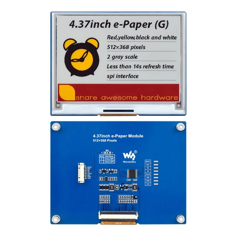 

Waveshare E-Paper E-Ink Screen With Module 512X368 Pixels Red Yellow Black White Four-Color Ink Screen SPI Communication