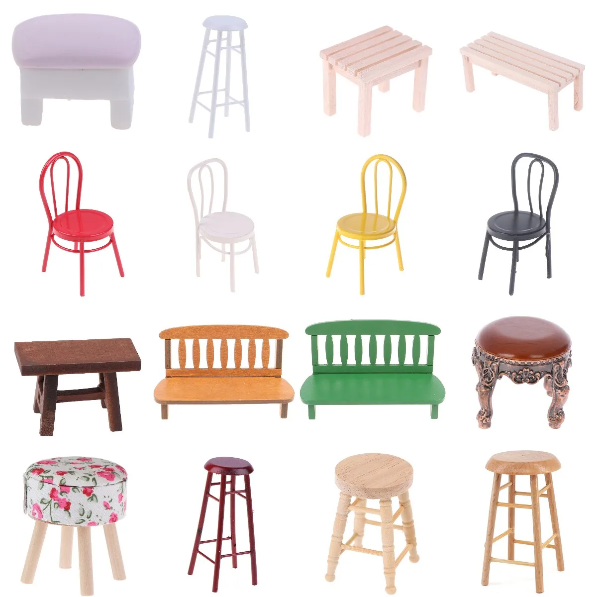 

Metal Plastic Wood Chair 1/12 Dollhouse Miniature Furniture Doll House Accessories DIY Toys for Baby Kids