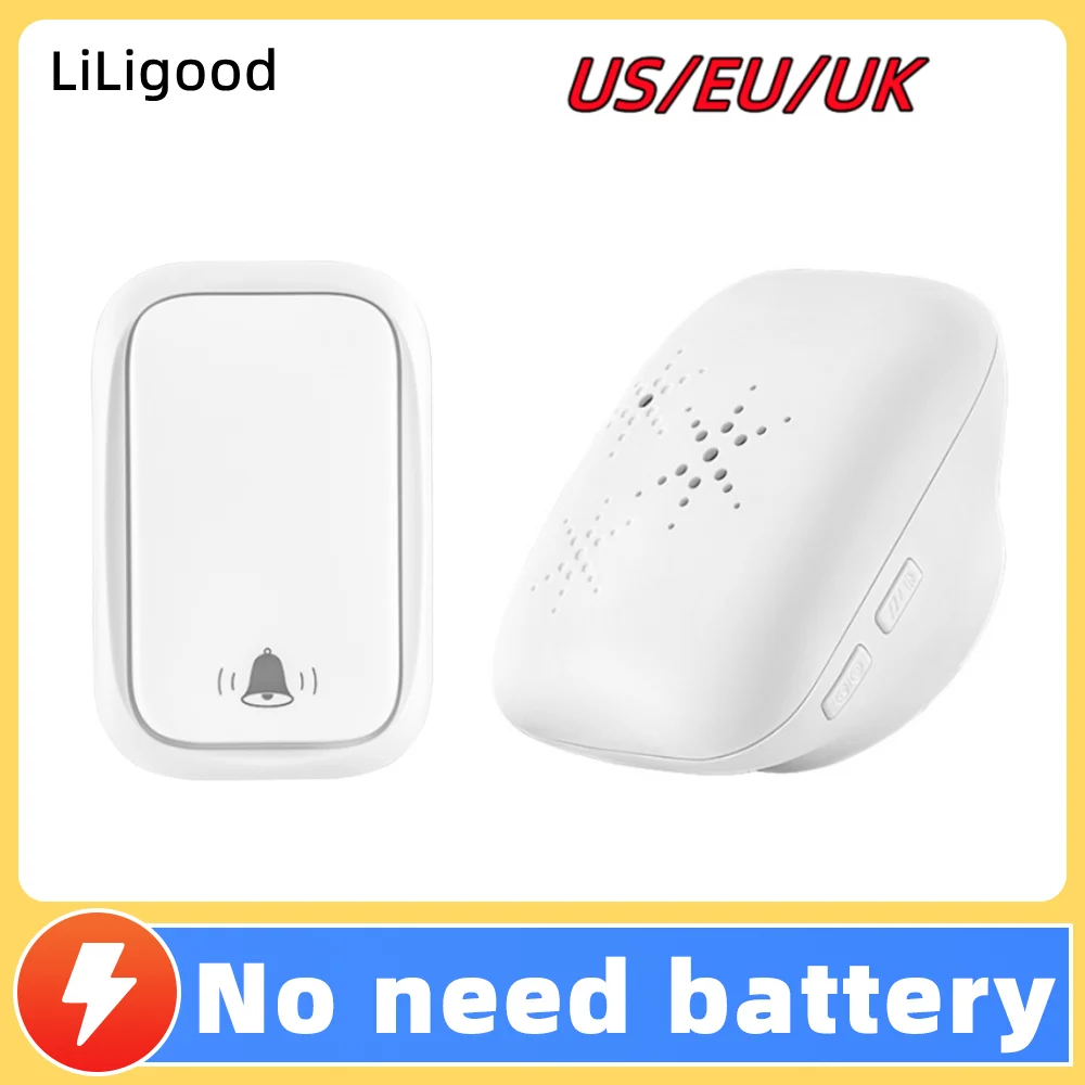 

LiLigood Self Powered Outdoor Wireless Doorbell Waterproof Door Ring Chime 150M Distance 38 Songs Home Welcome Door Bell Sets