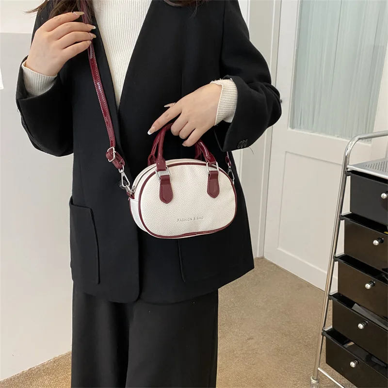 Fashion Circular Small Simple Top Handbags and Purses Retro Litchi Leather Women's Shoulder Bag Luxury Designer Crossbody Bags