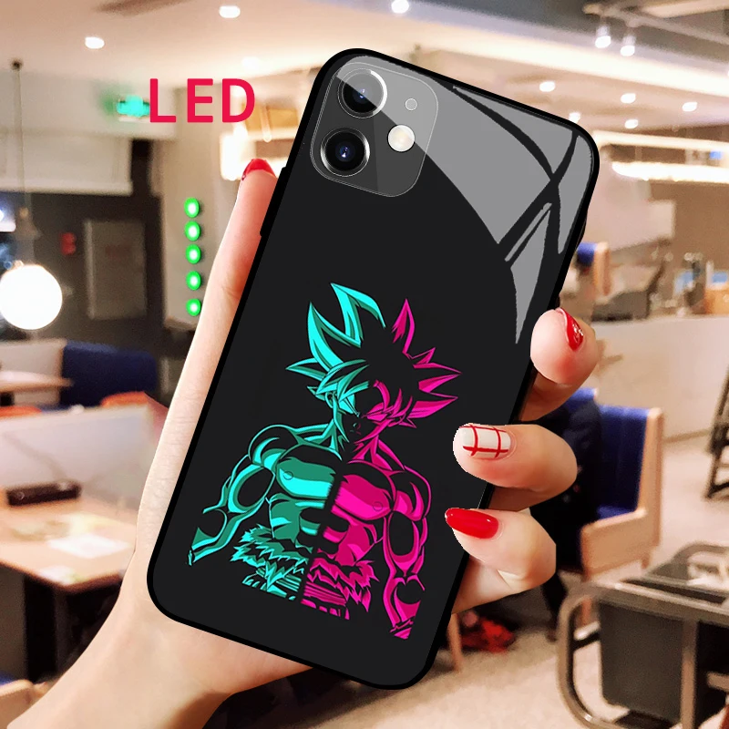 

DRAGON BALL Luminous Tempered Glass phone case For Apple iphone 13 14 Pro Max Puls mini Luxury Popular LED Backlight new cover