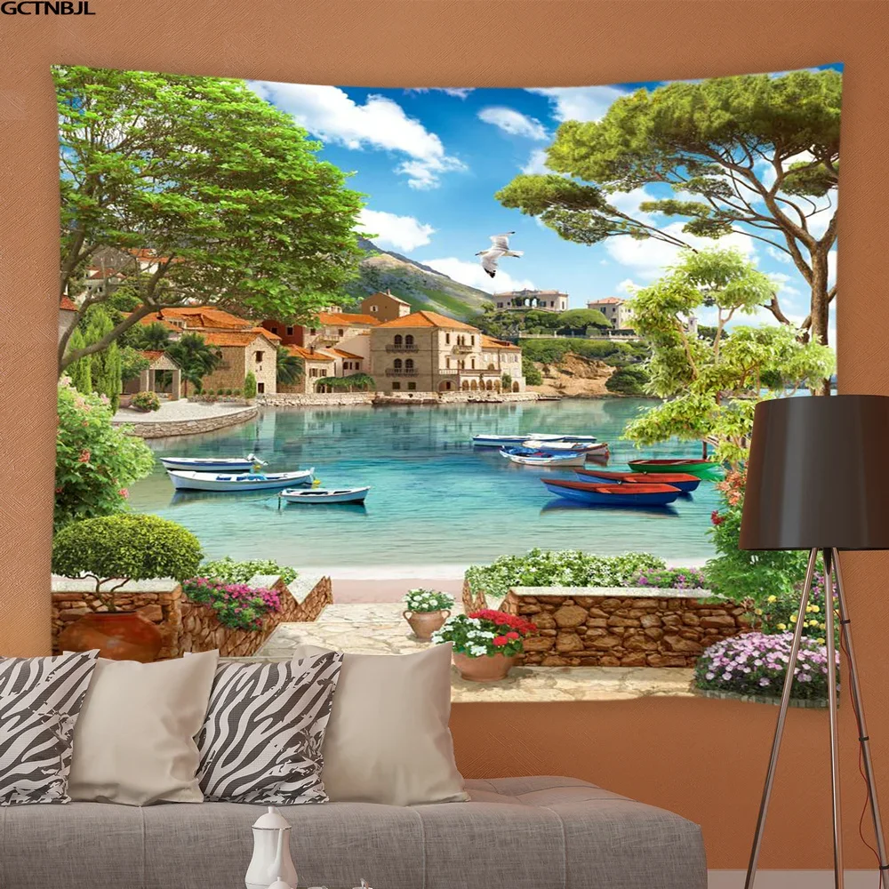 Настенная подвесная скатерть с природным пейзажем гор озер ткань для гостиной