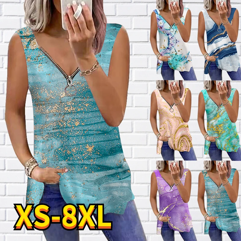 

Майка женская на молнии, без рукавов, с V-образным вырезом и принтом