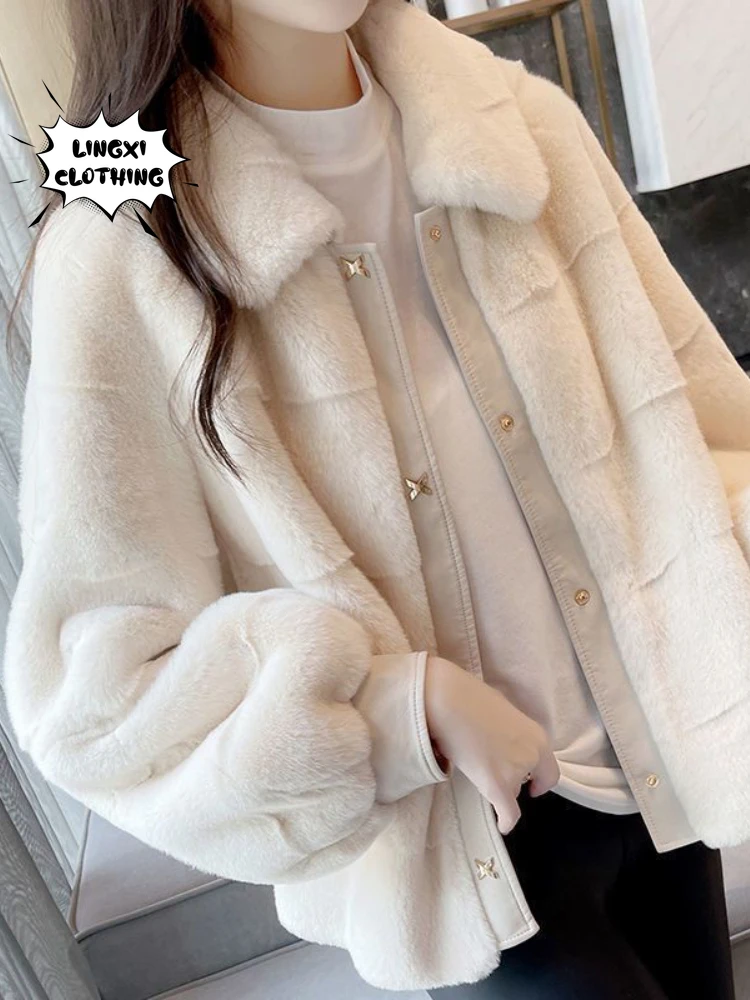 

2023 Autumn and Winter Fashion Women's Jacket Warm and Elegant Temperament Loose Fur Coat Long Sleeve Thickened Fur Coat Women
