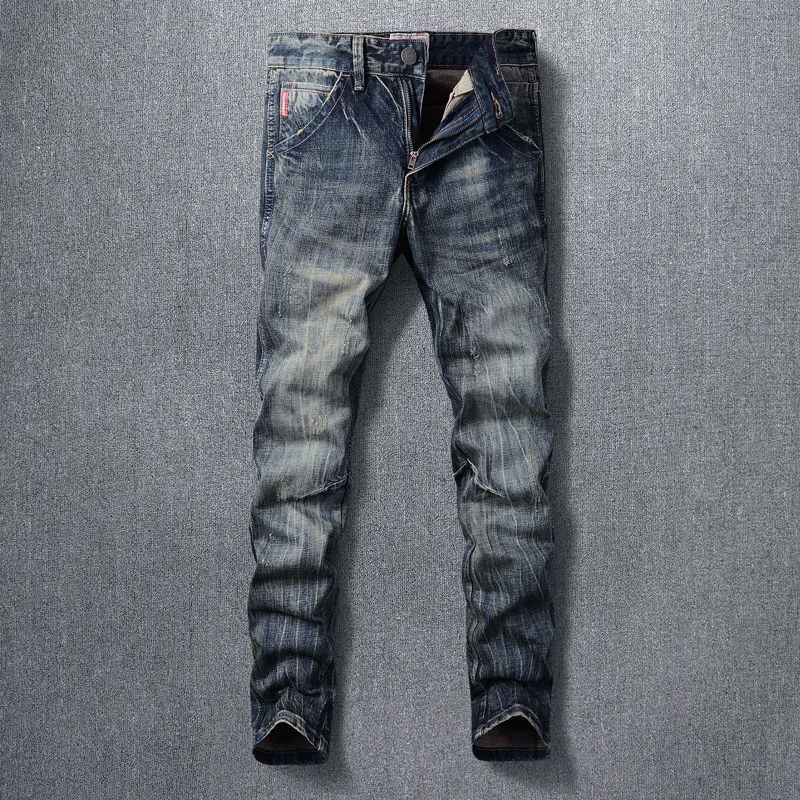 Fashion Designer Men Jeans High Quality Retro Wash Slim Fit Ripped Jeans Men Straight Vintage Trousers Casual Denim Pants Hombre