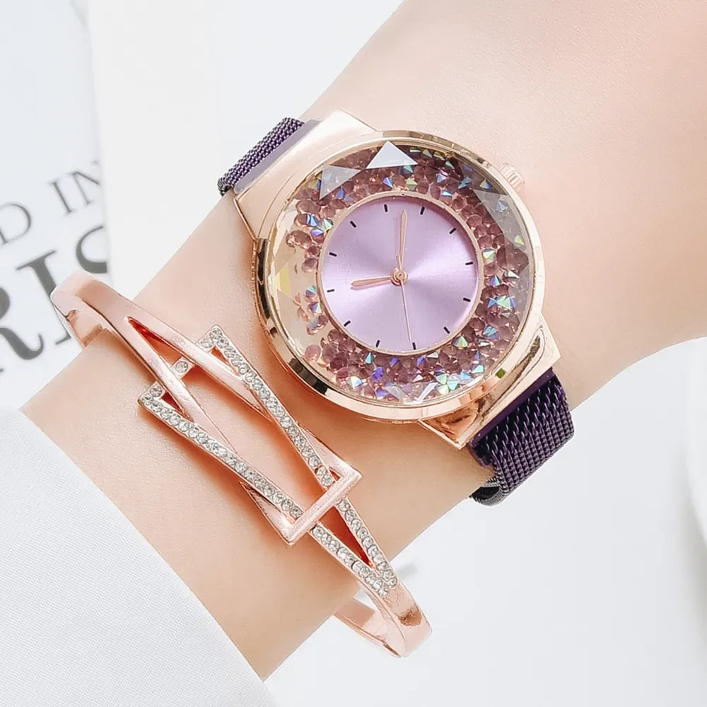 Watches For Women Luxury Ladies Quartz Magnet Buckle Movable Rhinestones Ladies Wristwatches Pink Clock Relogio Feminino