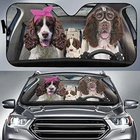 english springer spaniel driving headband and eyeglasses dog family car sunshade english springer spaniel car windshield visor