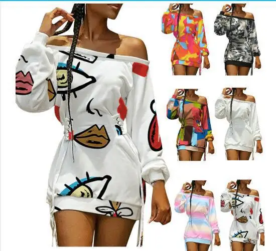 Осеннее новое свободное платье с круглым вырезом и оранжевым принтом тай-дай