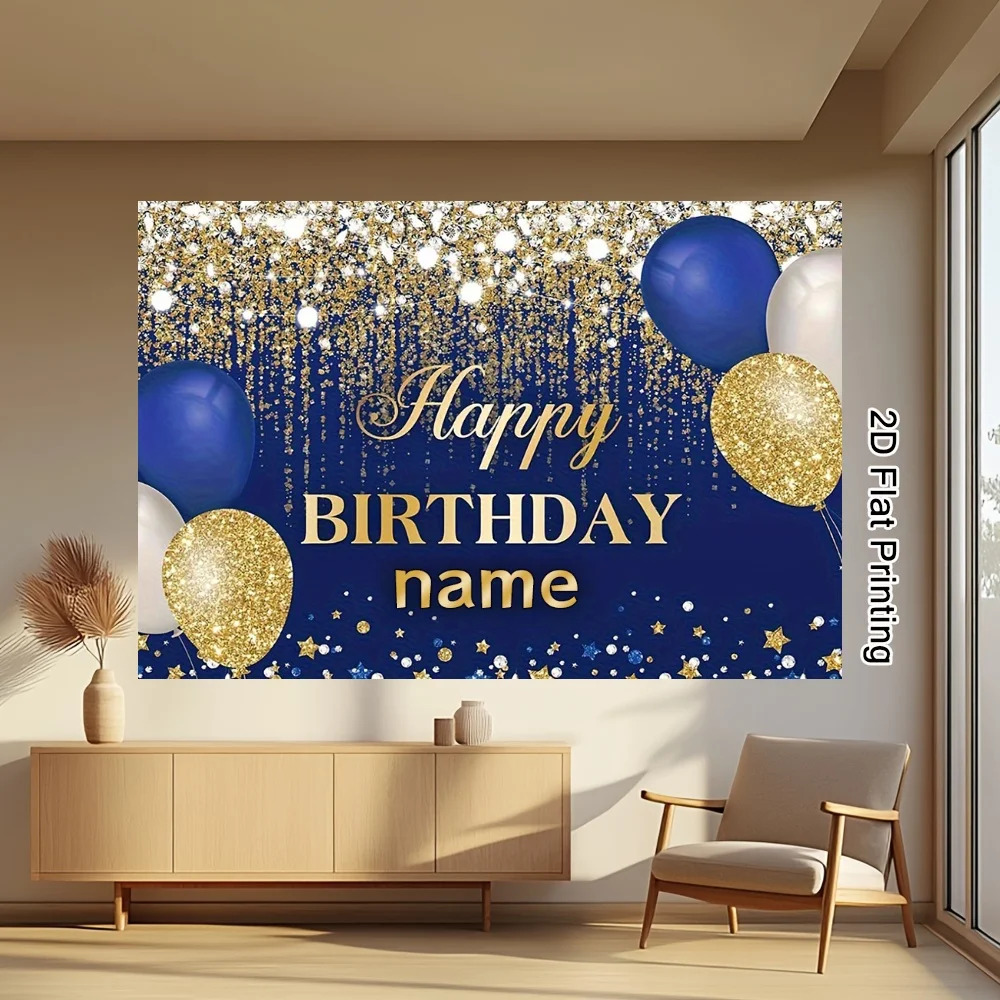 Фото 1 шт. темно-синий баннер с золотыми блестками и надписью Happy Birthday, индивидуальный дизайн, декор для вечеринки №2