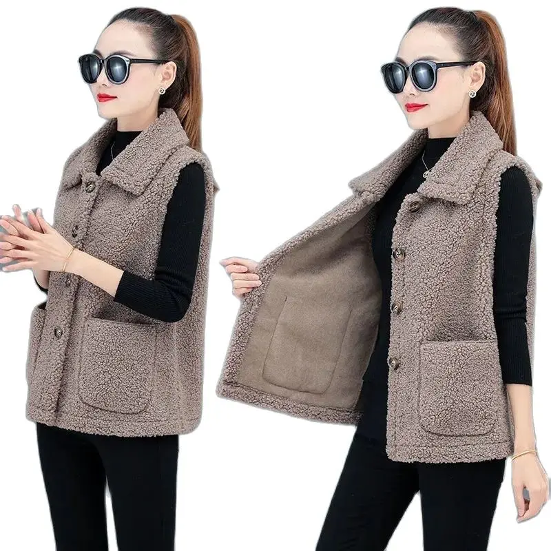 

Imitation Lamb Plush Vest Female Korean Version Loose Fur In One Autumn Winter Vest Jacket Lapel Warm Women's Waistcoat 2022