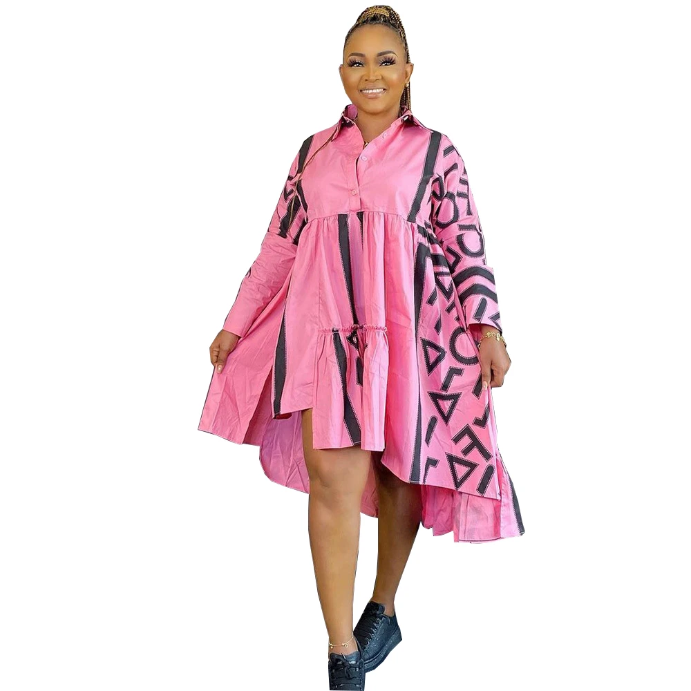 

Платье-рубашка женское асимметричное свободного покроя с длинным рукавом