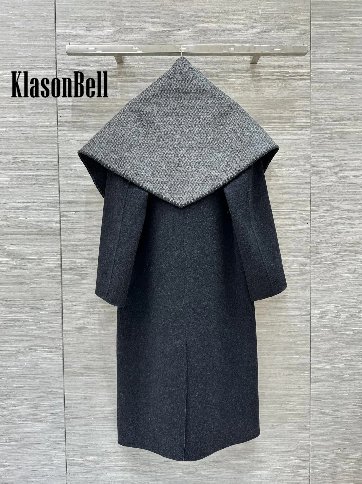 11 26 KlasonBell винтажное модное пальто с шарфом двухцветное шерстяное из альпаки