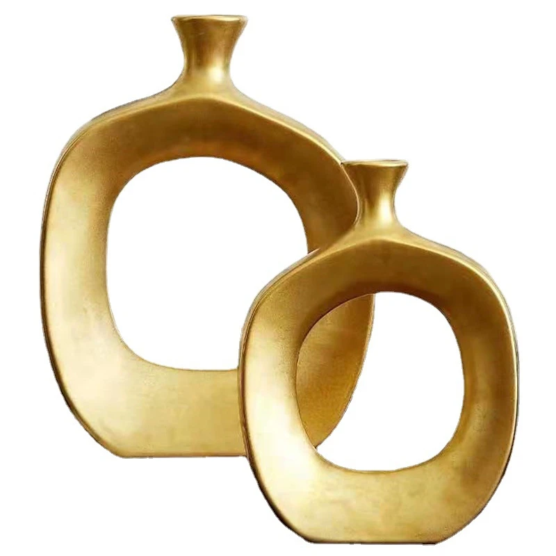 

Light luxury gold hollow electroplated ceramic vase model room porch soft decoration home decoration flower ware decoration