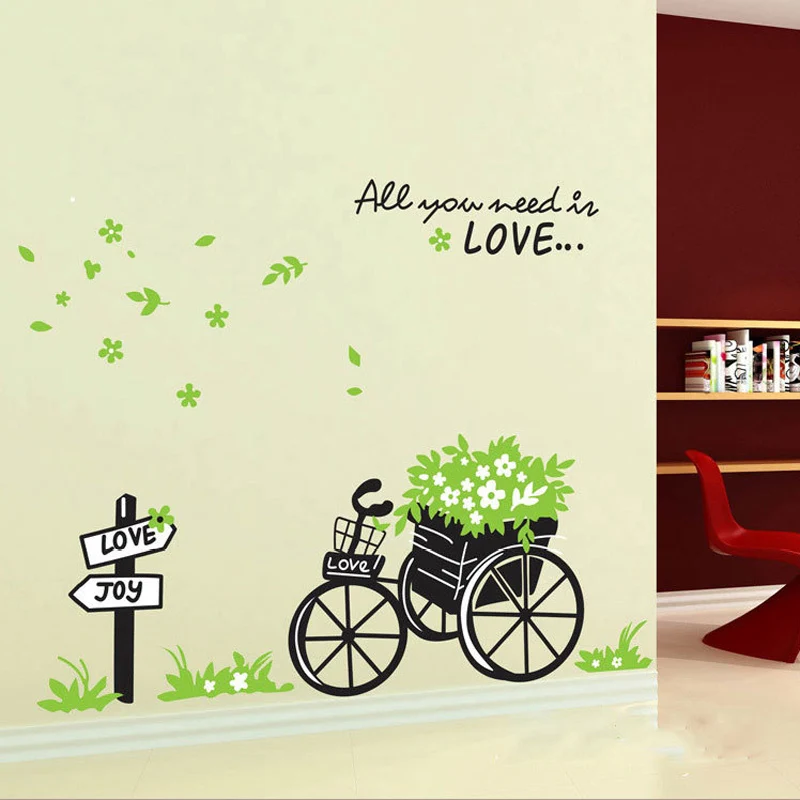

Romantic Flower bike Love Wall Sticker bedroom Living room Background Home Decoration stickers on wall Mural art Decals poster