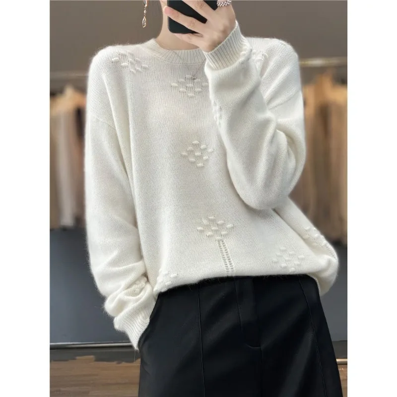 Осенне-зимняя женская одежда однотонный пуловер с круглым вырезом свитер