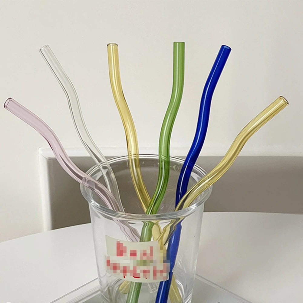 

8X200mm Reusable Drinking Straw Borosilicate Glass Straw 1PCS Wavy Colorful Straw Bar Tool Rust Party Accessory